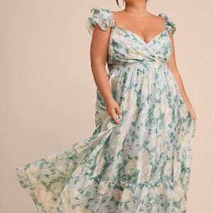 Lulus Soiree Perfection Light Blue Floral Ruffled Tiered Maxi Dress - Size XL